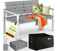 Banc de jardin tillvex® résistant aux intempéries, 3-4 places, avec housse et coussins | Banc de parc aspect bois, charge maximale 300 kg, résistant aux UV | Banc de jardin, terrasse, balcon, avec hou