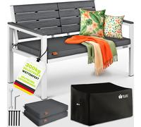Banc de jardin tillvex® résistant aux intempéries, 3-4 places, avec housse et coussins | Banc de parc aspect bois, charge maximale 300 kg, résistant aux UV | Banc de jardin, terrasse, balcon, avec hou