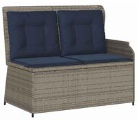 Banc de jardin vidaXL avec coussins, gris et bleu marine, en polyrotin