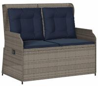 Banc de jardin vidaXL avec fonction allongée et coussins, gris, en polyrotin