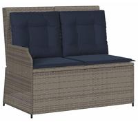 Banc de jardin vidaXL avec fonction allongée et coussins, gris, en polyrotin