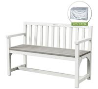 Banc de jardin WONDERMAKE® en bois, résistant aux intempéries, avec housse. Banc en bois moderne pour 2 personnes, idéal pour un parc, un jardin ou l'extérieur. Fabriqué en bois massif, de couleur bla