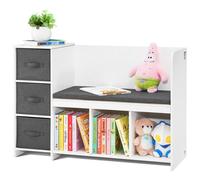 VEVOR Banc de Lecture pour Enfants, Meuble de Rangement avec Coussin de Siège Amovible, Bibliothèque pour Chambre d’Enfants à 6 Compartiments, 3 Tiroirs, pour Salle de Jeux, Salon Entrée, Blanc