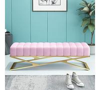 Banc de Luxe en Peluche pour Chambre à Coucher avec Base en métal en Forme de X, Banc à Chaussures décoratif capitonné pour Le Salon, Banc d'entrée Moderne rembourré en Velours, Rose 100 x 38 x 43