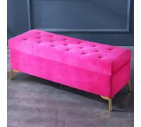 Banc de luxe en velours rose avec boutons en cristal, repose-pieds de rangement moderne pour entrée et chambre à coucher, meubles rembourrés élégants - 99,1 x 43,2 x 45,7 cm