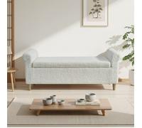 Banc de Rangement - 127 x 51 x 52 cm - Pouf avec Coffre Design Scandinave - Salon et Chambre - en Tissu Blanc