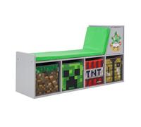 Banc de Rangement 2-en-1 - ROBA - Minecraft - avec 2 Coussins et 4 Bacs de Rangement - Gris