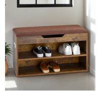 Banc de rangement à chaussures ISAAC avec Coffre et étagère, Assise rembourrée, Capacité 8-10 paires, Coloris old style et brun