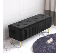 Banc de rangement à chaussures moderne en velours noir chic - Tabouret ottoman rembourré pour entrée, chambre à coucher et salon - Repose-pieds rembourré élégant, design fonctionnel et tendance