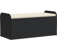 Banc de rangement avec coussin noir 115x51x52 cm résine tressée