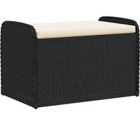 Banc de rangement avec coussin noir 80x51x52 cm résine tressée