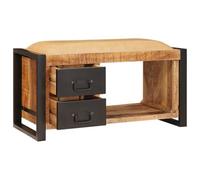 Banc De Rangement avec Tiroir Marron Bois De Manguier Massif | Design Industriel, Grand Compartiment De Rangement, Assise Confortable, Pour Salon Ou Entree