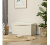 Banc de rangement, banquette pliable rembourrée, banc de lit aspect velours, coffre de rangement 76x38x38 cm, blanc crème