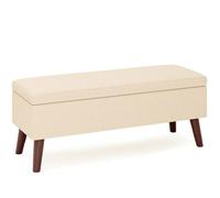 Banc de Rangement - Bealife - Rembourré - Pied en Bois 18 cm - Charniere de Securite - Lin Beige - 110x39 x45cm