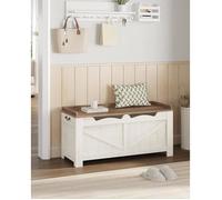 Banc de Rangement, Coffre de Rangement à Couvercle Relevable avec 2 Charnières Stables, pour Chambre, Entrée, Blanc et Marron