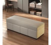 Banc de Rangement Cuir Anti-Ressort Coffre Bout de Lit Banquette Rembourree | Meuble de Rangement Anti-Ratures Coffre en Bois Massif Doublure Velours Pouf Scarpiera Chambre(Milk Tea Gray,90cm/35.4in)