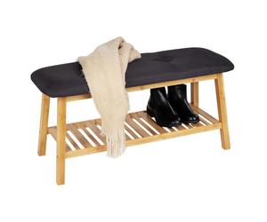 Banc de Rangement en bambou ECORI - WENKO - Banc à chaussures - Noir - 90 x 45 x 33 cm