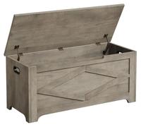 Banc de rangement en bois - Coffre de style rustique - Charnières de sécurité - Grande capacité - Idéal pour l'entrée, la chambre, le salon, la salle de jeux - Gris