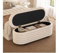 Banc de Rangement en Tissu Bouclette écru avec Assise rembourrée, Coffre de lit et d’entrée, Meubles de chambre ou de salon
