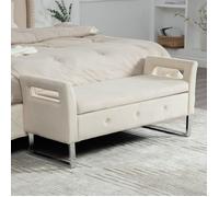 Banc de Rangement en Tissu Velours, Canapé Banquette, BOUT DE LIT Pour Salon, Entrée et Chambre-138x51x60cm-Beige