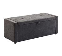 HOMCOM Banc de Rangement 142 L, Bout de lit, Repose-Pieds rembourré en Lin avec Assise Large et Confortable, Cadre en Bois roubste, Charge 200 Kg, pour Salon, Chambre, entrée, 122x48x44cm, Gris foncé