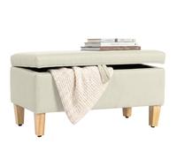 HOMCOM Banc de Rangement, Bout de Lit, 71 x 37 x 36 cm, Beige | Repose-Pieds, Rembourré en Lin, Pieds en Bois de Caoutchouc, pour Salon, Chambre, Entrée