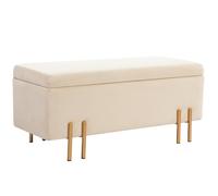 HOMCOM Banc de Rangement Coffre de Rangement Design Contemporain- Banc avec Espace de Stockage - dim. 100L x 40l x 42H cm - Velours Beige piètement métal doré