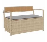 Banc de Rangement Jardin Rotin PE Beige avec Coussin | Coffre Imperméable, Vérin à Gaz, Housse Lavable, Rangement pour Coussins et Jouets