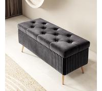 Banc de rangement ottoman, grand repose-pieds rembourré avec charnière de sécurité pour chambre à coucher, salon, entrée, design rectangulaire en velours avec pieds en métal,