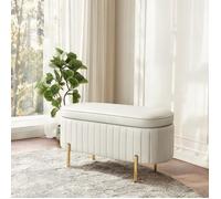 Banc de rangement ovale en velours crème 108 cm, coffre 72 L, pieds dorés - Idéal pour - Crème Tissu effet velours (100 polyester)