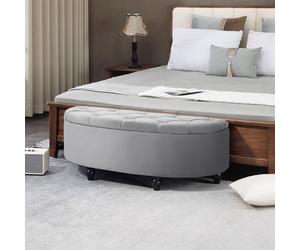 Banc de rangement - Pouf de rangement - Banc assise - Repose-pieds - Tabouret - Revêtement en velours - Design capitonné - Structure métallique