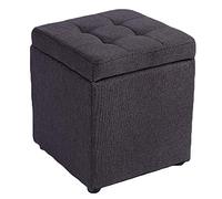 Banc de rangement rembourré en lin - Tabouret cube de rangement avec pieds en bois - Siège confortable de 40 x 40 x 40 cm - Gris anthracite, orange 30 x 30 x 35 cm