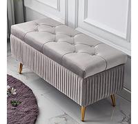 Banc de Rangement rembourré en Velours Luxueux, Meuble de décoration Haut de Gamme, Banc de Rangement Ottoman, Banc à Chaussures Confortable, Repose-Pieds pour l'entrée du Salon - Gris Clair