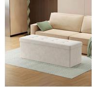 Banc de Rangement, Repose-Pieds Pliable, 38 x 110 x 38 cm, pour Salon, Chambre, Entrée, Blanc Crème