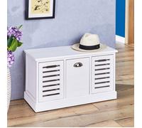 IDIMEX Banc de Rangement TRIENT Meuble Bas Coffre avec 3 caisses de Rangement, en MDF et Bois de Paulownia Finition Blanc, Style Vintage Maison de Campagne