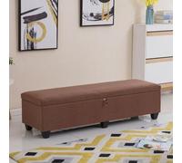 Banc de Rangement Verrouillable Coffre de Lit Rembourre Pouf Tissu Entree | Banquette Coffre Chaussures Grand Rangemenent en Tissu Coton avec Serrure Cachee Cadre en Bois(Coffee Solid,160cm/63in)