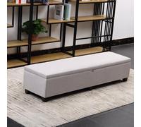 Banc de Rangement Verrouillable Coffre de Lit Rembourre Pouf Tissu Entree | Banquette Coffre Chaussures Grand Rangemenent en Tissu Coton avec Serrure Cachee Cadre en Bois(Beige-Grey Solid,140cm/55.1in)