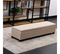Banc de Rangement Verrouillable Coffre de Lit Rembourre Pouf Tissu Entree | Banquette Coffre Chaussures Grand Rangemenent en Tissu Coton avec Serrure Cachee Cadre en Bois(Beige Solid,160cm/63in)