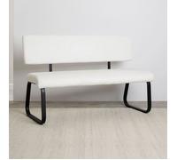 Banc de salle à manger MATESE L 135 cm en velours côtelé blanc avec dossier structure métal, 3 places, assise rembourrée