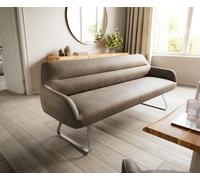 Banc-de-salle-à-manger Taya-Flex 200 cm microfibre taupe vintage châssis à patins plat acier inoxydable ressort ensaché