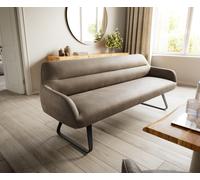 Banc-de-salle-à-manger Taya-Flex 200 cm microfibre taupe vintage châssis à patins plat noir ressort ensaché