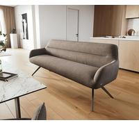 Banc-de-salle-à-manger Taya-Flex 200 cm tissu structuré doux taupe pied croisé angulaire noir ressort ensaché
