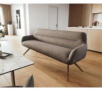 Banc-de-salle-à-manger Taya-Flex 200 cm tissu structuré doux taupe pied croisé angulaire titane ressort ensaché