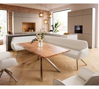 Banc-de-salle-à-manger Taya-Flex 285x190 cm bou rème-blanc pied croisé angulaire acier inoxydable ressort ensaché à droite