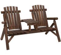 Banc de terrasse deux places en chêne - style Adirondack - avec tablette et accoudoirs - pour balcon et terrasse - 157 x 88 x 103 cm - marron