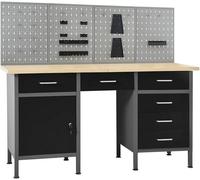 Banc de travail avec 4 panneaux de rangement, mur d'atelier, panneau perforé, équipement d'atelier, armoire à outils, banc d'assemblage, établi, table d'atelier