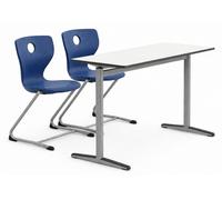 Banc d'école moderne avec des chaises ergonomiques et un piètement métallique robuste