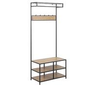 Banc d'entrée avec 2 étagères de rangement et 5 accroches - MDF et Métal - Noir et Beige