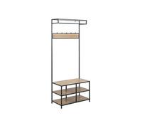Banc d'entrée avec 2 étagères de rangement et 5 accroches - MDF et Métal - Noir et Beige