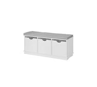 Banc d'Entrée avec 3 Paniers et Coussin Multifonctionnel - Blanc